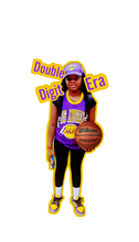 Load image into Gallery viewer, Person wearing a Los Angeles Lakers outfit with a basketball, on a white background