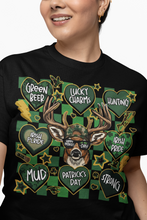 Load image into Gallery viewer, Green Beer &amp; Lucky Charms - Multi-Heart St. Patrick's Day Deer T-Shirt
