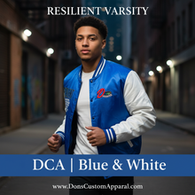 Load image into Gallery viewer, DCA Varsity Jacket - Blue &amp; White