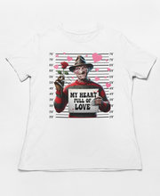 Load image into Gallery viewer, My Heart Full of Love - Freddy Krueger Mugshot Horror Valentine's Shirt